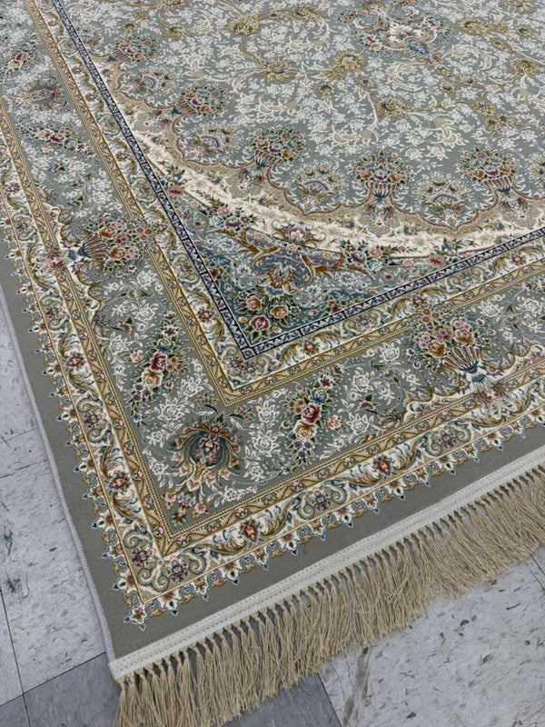 LIGHT GREY Color High Quality 1500 Reeds Kashan Design Machine Made Carpet #152501