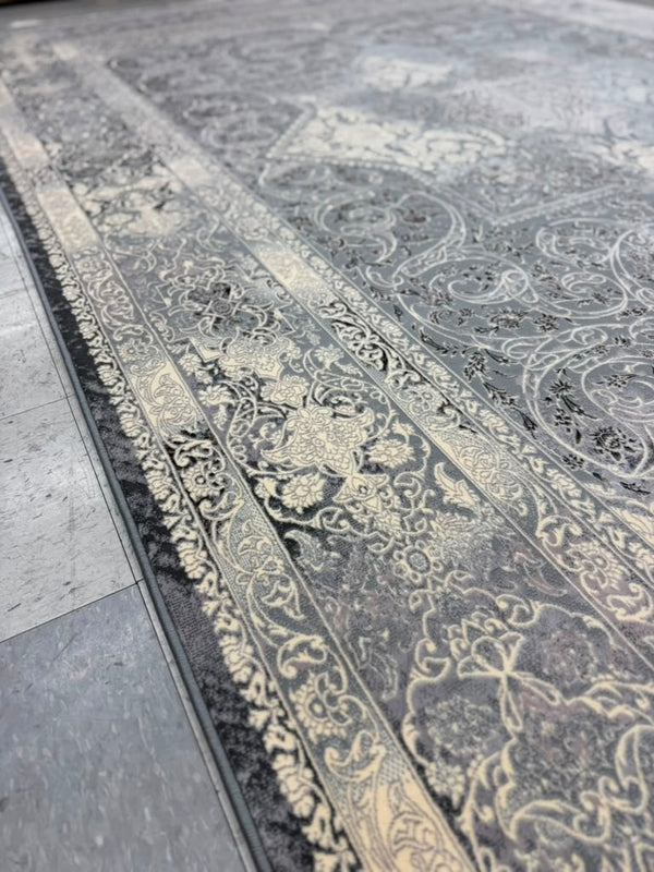 Light Grey Tuba Collection – 1200 Reeds Turkish Machine-Made Carpet | Premium Quality Area Rug #5481B