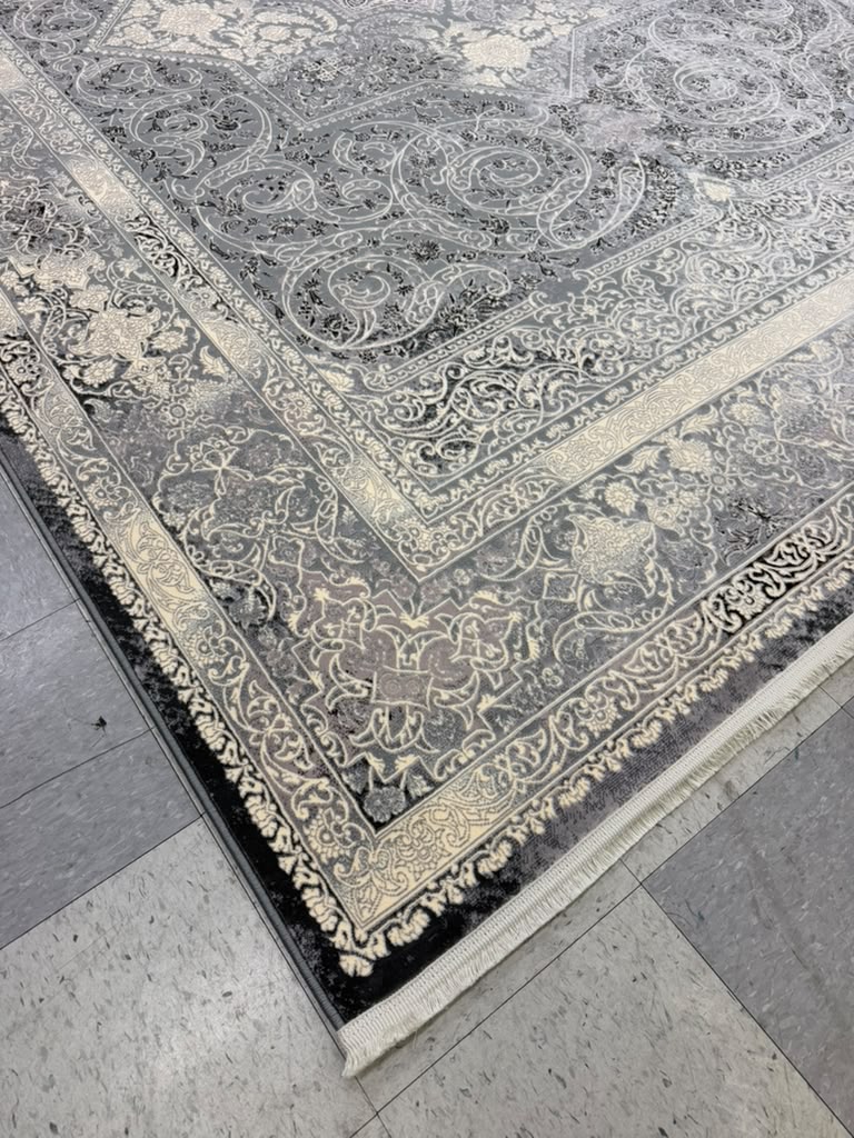 Light Grey Tuba Collection – 1200 Reeds Turkish Machine-Made Carpet | Premium Quality Area Rug #5481B