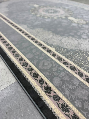 Light Grey Tuba Collection – 1200 Reeds Turkish Machine-Made Carpet | Premium Quality Area Rug #5549B