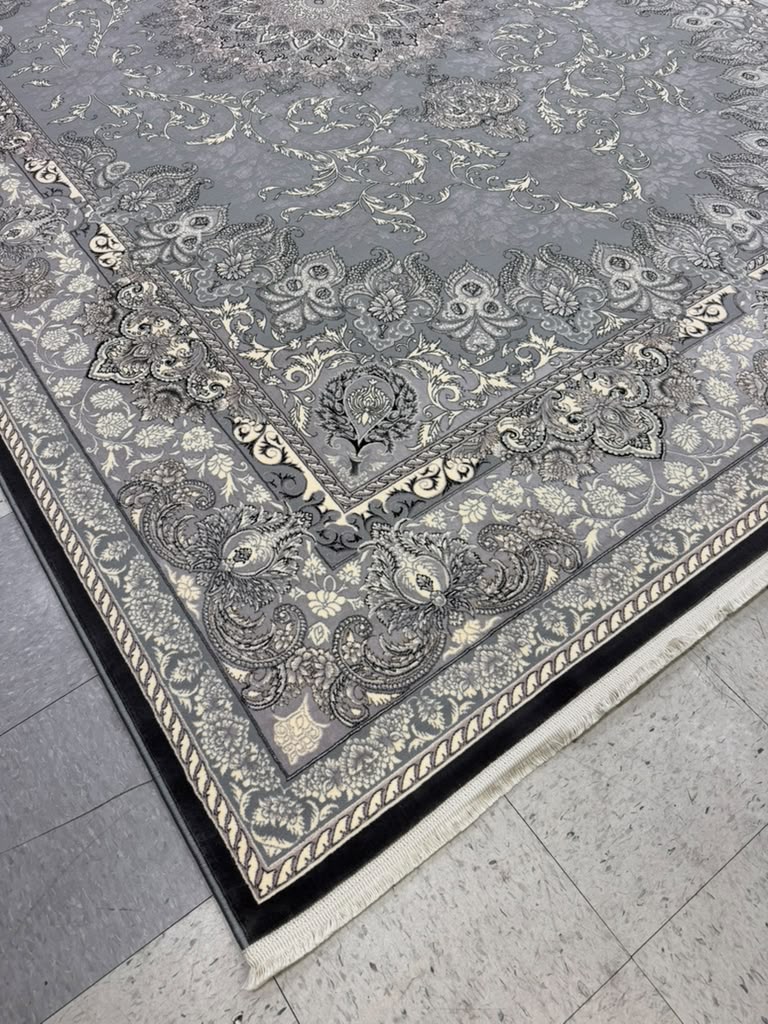 Light Grey Tuba Collection – 1200 Reeds Turkish Machine-Made Carpet | Premium Quality Area Rug #5552B