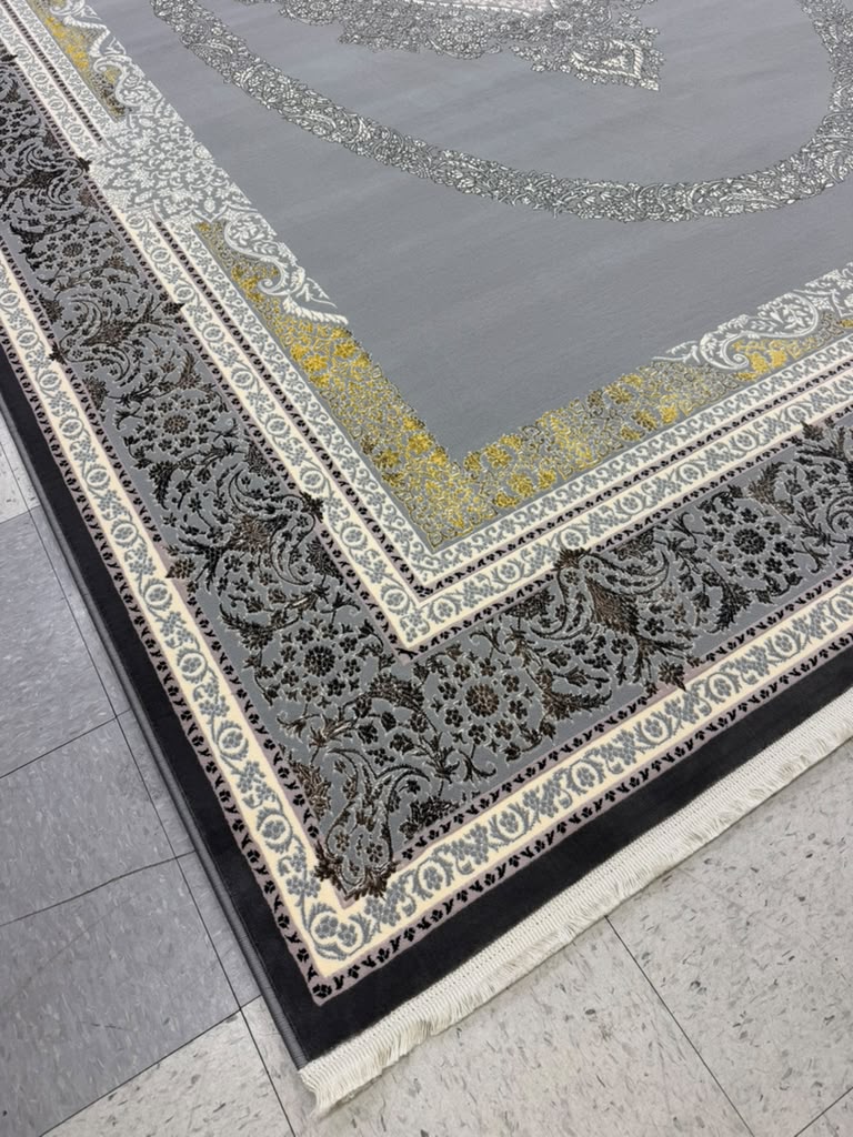Light Grey Tuba Collection – 1200 Reeds Turkish Machine-Made Carpet | Premium Quality Area Rug #5557A