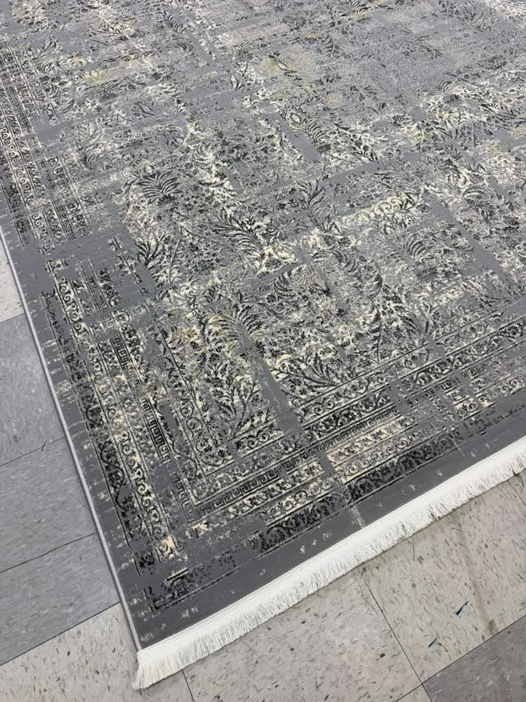 Light Grey Tuba Collection – 1200 Reeds Turkish Machine-Made Carpet | Premium Quality Area Rug #5554A