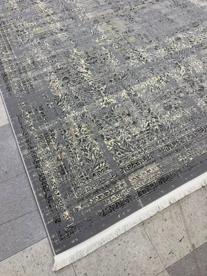 Light Grey Tuba Collection – 1200 Reeds Turkish Machine-Made Carpet | Premium Quality Area Rug #5554A