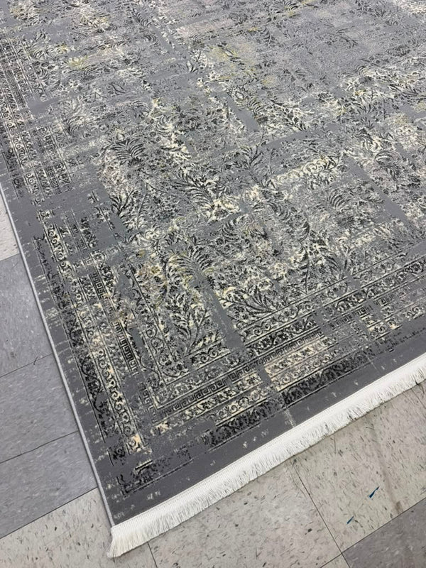 Light Grey Tuba Collection – 1200 Reeds Turkish Machine-Made Carpet | Premium Quality Area Rug #5554A