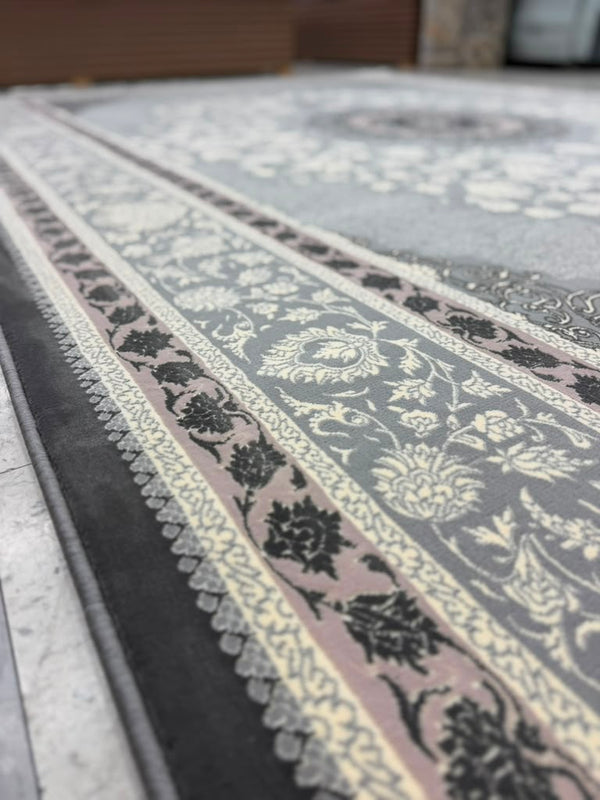 Light Grey Tuba Collection – 1200 Reeds Turkish Machine-Made Carpet | Premium Quality Area Rug #5549A