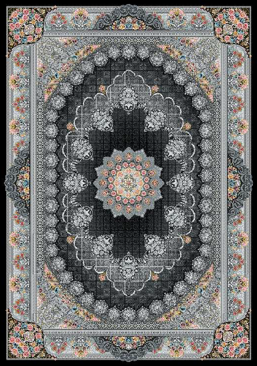 BLACK Color High Quality 1500 Reeds Kashan Design Machine Made Carpet #813504 (COTTON)